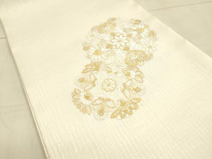平和屋着物＊夏物 太鼓柄袋帯 総刺繍 舞花文 正絹 逸品 DAAW4257cm