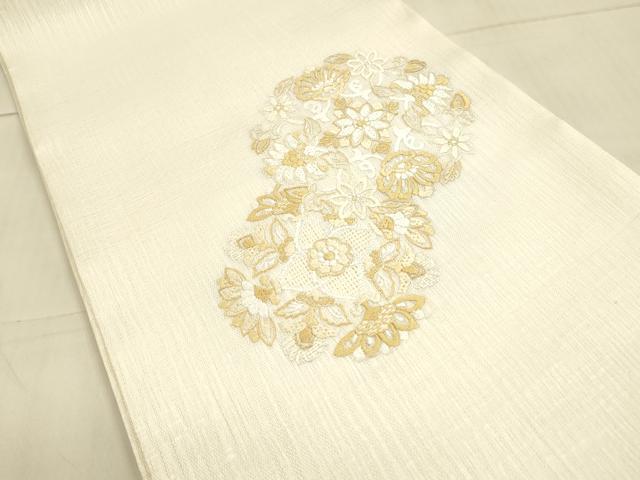 平和屋着物＊夏物 太鼓柄袋帯 総刺繍 舞花文 正絹 逸品 DAAW4257cm