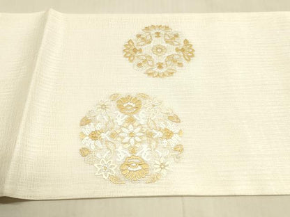 平和屋着物＊夏物 太鼓柄袋帯 総刺繍 舞花文 正絹 逸品 DAAW4257cm