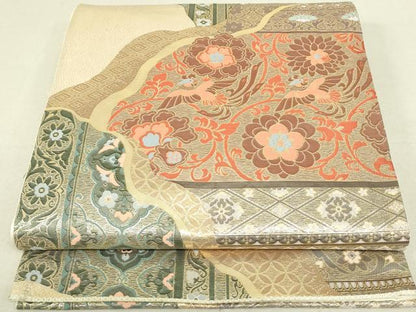 平和屋着物◎六通柄袋帯 名物異繍 道長花唐草文 巧芸箔 正絹 逸品 DAAU4577qp