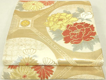 平和屋着物◎六通柄袋帯 唐織 蜀江花文 牡丹 菊 金糸 正絹 逸品 DAAU4592qp