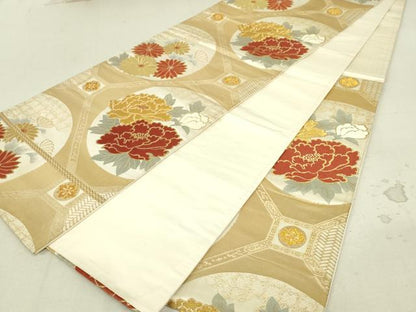 平和屋着物◎六通柄袋帯 唐織 蜀江花文 牡丹 菊 金糸 正絹 逸品 DAAU4592qp