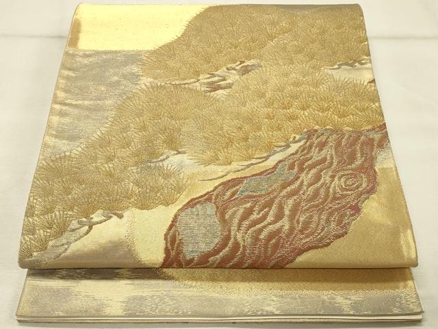 平和屋着物◎六通柄袋帯　松葉文　金糸　引箔　正絹　逸品　DAAU4678qp