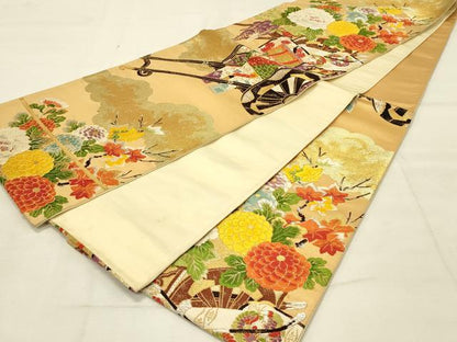 平和屋着物◎六通柄袋帯　唐織　御所車花文　金銀糸　正絹　逸品　DAAU4796qp
