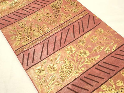 平和屋着物◎六通柄袋帯　金襴手　花鳥文　サボテン　金糸　正絹　逸品　DAAU4806qp