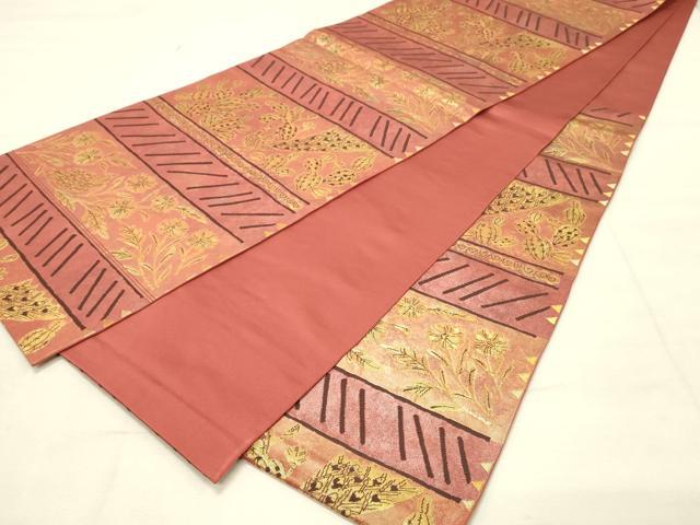 平和屋着物◎六通柄袋帯　金襴手　花鳥文　サボテン　金糸　正絹　逸品　DAAU4806qp