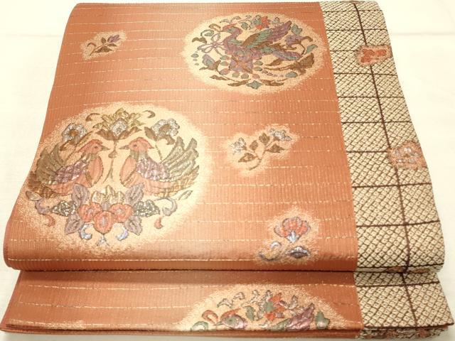 平和屋着物◎六通柄袋帯　ふくれ織　華扇　双鳥花文　金銀糸　正絹　逸品　DAAU4807qp