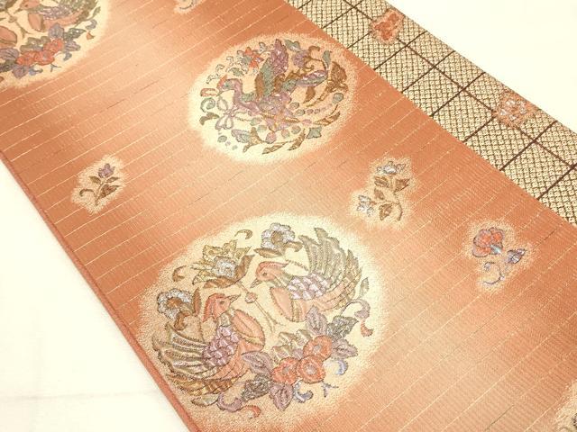 平和屋着物◎六通柄袋帯　ふくれ織　華扇　双鳥花文　金銀糸　正絹　逸品　DAAU4807qp