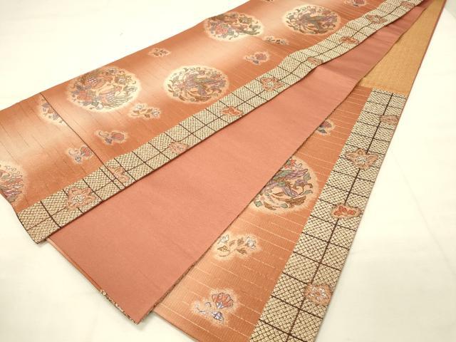 平和屋着物◎六通柄袋帯　ふくれ織　華扇　双鳥花文　金銀糸　正絹　逸品　DAAU4807qp