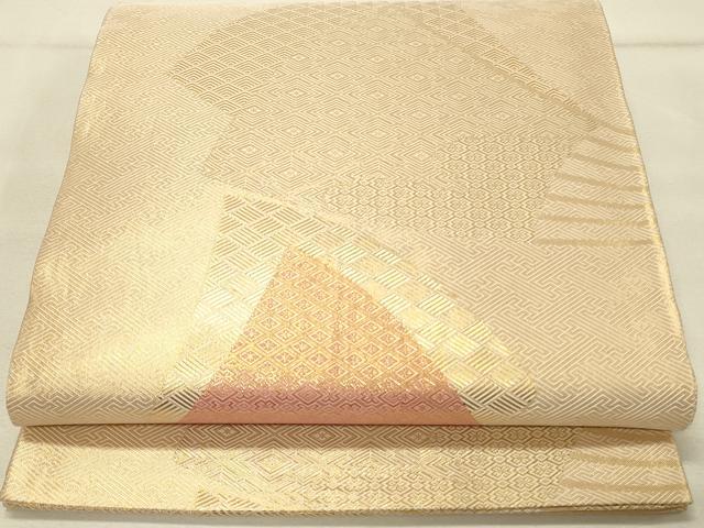 平和屋着物◎佐賀錦　本場筑前博多織　全通柄袋帯　舞扇文　原口典男作　金糸　証紙付き　正絹　逸品　DAAU4817qp