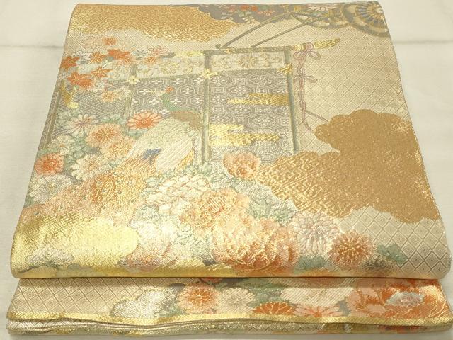 平和屋着物◎佐賀錦　六通柄袋帯　花鳥文　金糸　正絹　逸品　DAAU4822qp