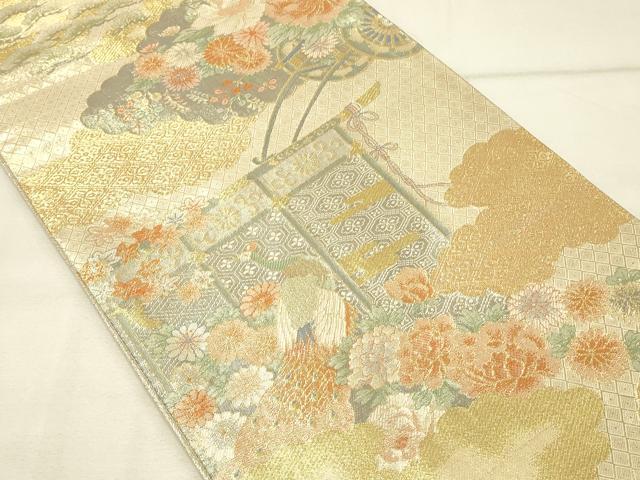 平和屋着物◎佐賀錦　六通柄袋帯　花鳥文　金糸　正絹　逸品　DAAU4822qp
