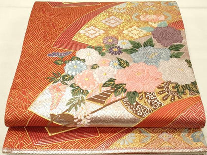 平和屋着物◎佐賀錦　六通柄袋帯　唐織　地紙花文　金銀糸　正絹　逸品　DAAU4824qp