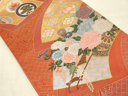 平和屋着物◎佐賀錦　六通柄袋帯　唐織　地紙花文　金銀糸　正絹　逸品　DAAU4824qp