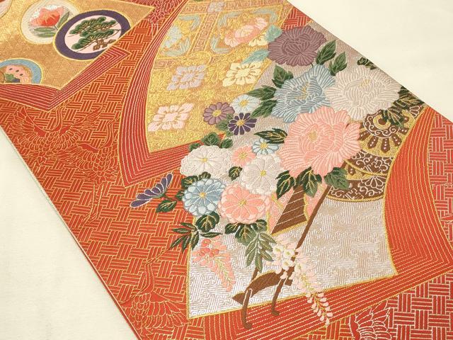 平和屋着物◎佐賀錦　六通柄袋帯　唐織　地紙花文　金銀糸　正絹　逸品　DAAU4824qp