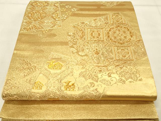 平和屋着物◎六通柄袋帯　色紙花文　金糸　正絹　逸品　DAAU4825qp