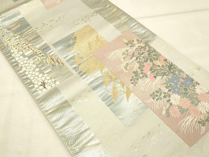 平和屋着物◎六通柄袋帯　飛鶴花文　金糸　正絹　逸品　DAAU4829qp