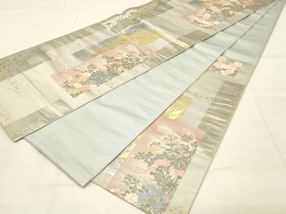 平和屋着物◎六通柄袋帯　飛鶴花文　金糸　正絹　逸品　DAAU4829qp
