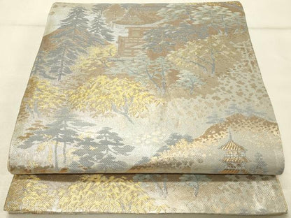 平和屋着物◎六通柄袋帯　風景文　金銀糸　正絹　逸品　DAAU4833qp