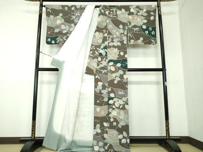 平和屋着物●上質な小紋 草花文 鬼しぼ縮緬 正絹 逸品 DAAU5020ps