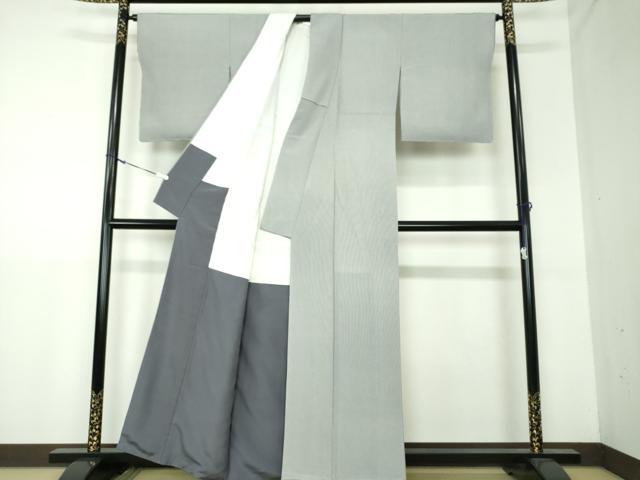 平和屋着物●伝統工芸士　保科信　江戸小紋　万筋　白色×藍鉄色　正絹　逸品　未使用　DAAU5039ps