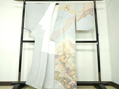 平和屋着物●訪問着 駒刺繍 吉祥花文 暈し染め 金彩 正絹 逸品 DAAU5047ps