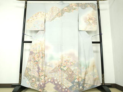 平和屋着物●訪問着 駒刺繍 吉祥花文 暈し染め 金彩 正絹 逸品 DAAU5047ps