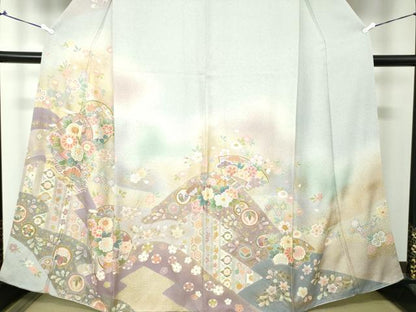 平和屋着物●訪問着 駒刺繍 吉祥花文 暈し染め 金彩 正絹 逸品 DAAU5047ps