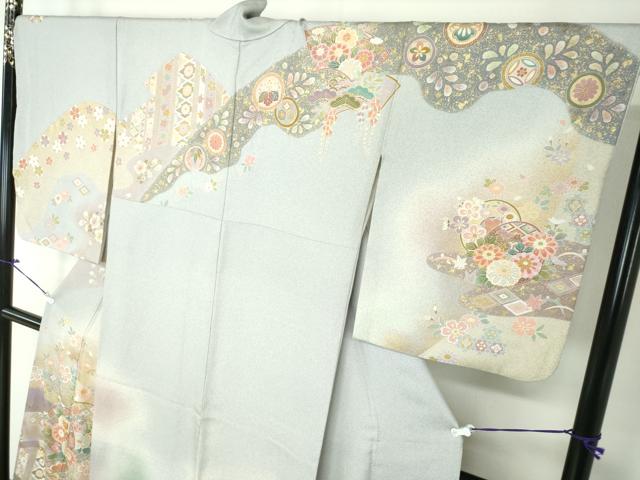 平和屋着物●訪問着 駒刺繍 吉祥花文 暈し染め 金彩 正絹 逸品 DAAU5047ps