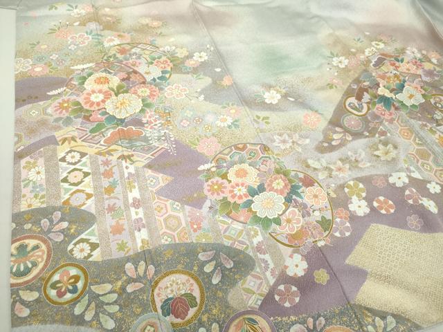 平和屋着物●訪問着 駒刺繍 吉祥花文 暈し染め 金彩 正絹 逸品 DAAU5047ps