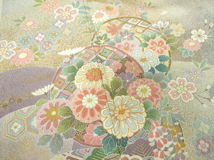 平和屋着物●訪問着 駒刺繍 吉祥花文 暈し染め 金彩 正絹 逸品 DAAU5047ps