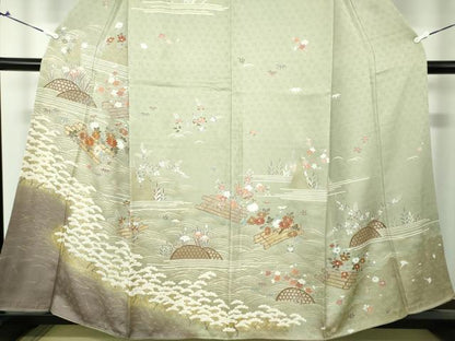 平和屋着物●訪問着 駒刺繍 花筏 浜松風景 暈し染め 金彩 正絹 逸品 DAAU5058ps