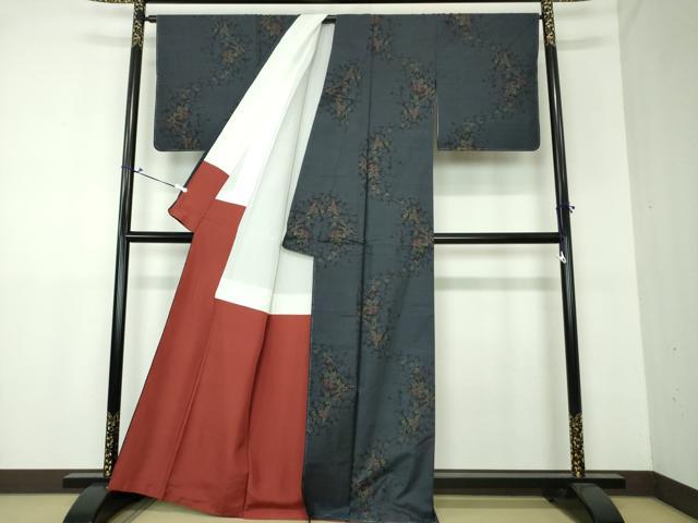 平和屋着物●本場大島紬　9マルキ　草花文　正絹　逸品　DAAU5071ps