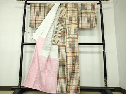 平和屋着物●上質な紬 変わり格子 正絹 逸品 DAAU5072ps