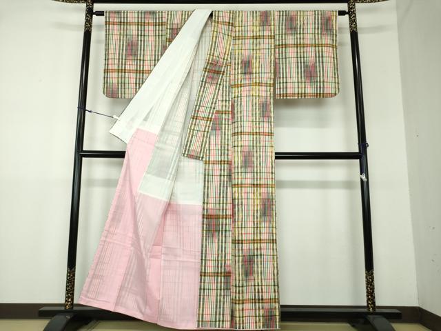 平和屋着物●上質な紬 変わり格子 正絹 逸品 DAAU5072ps
