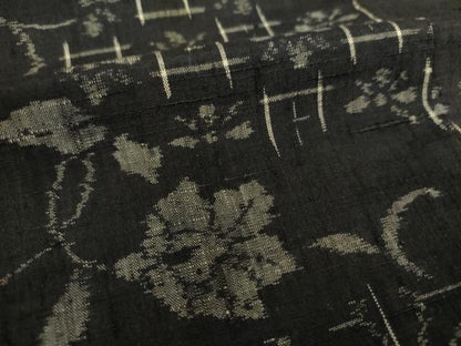 平和屋着物●上質な紬　麻の葉花文　黒地　正絹　逸品　DAAU5085ps