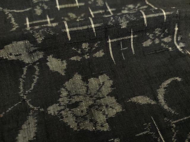 平和屋着物●上質な紬　麻の葉花文　黒地　正絹　逸品　DAAU5085ps