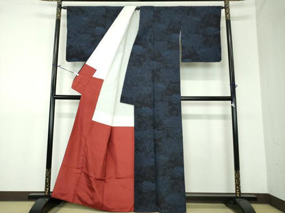 平和屋着物●結城紬　雲取り花文　正絹　逸品　DAAU5086ps