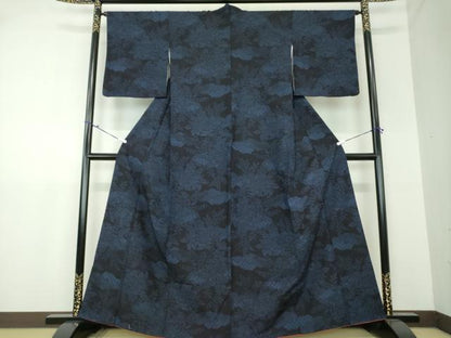 平和屋着物●結城紬　雲取り花文　正絹　逸品　DAAU5086ps