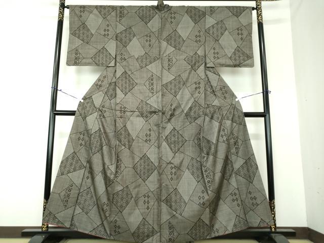 平和屋着物●本場大島紬 7マルキ 切嵌麻の葉文様 正絹 逸品 DAAU5092ps