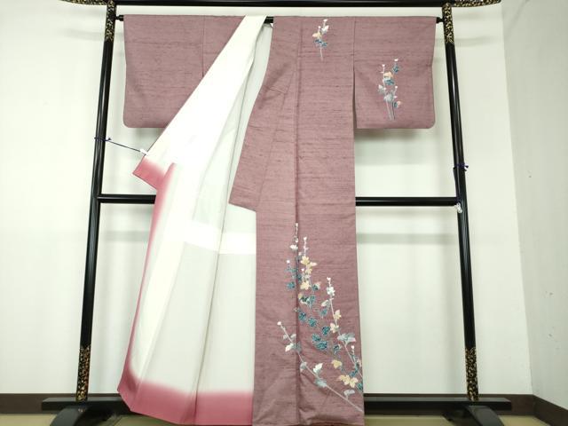 平和屋着物●訪問着 紬地 友禅 草葉文 正絹 逸品 DAAU5095ps