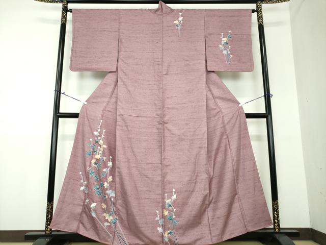 平和屋着物●訪問着 紬地 友禅 草葉文 正絹 逸品 DAAU5095ps