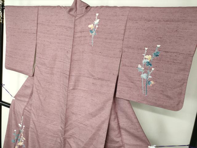平和屋着物●訪問着 紬地 友禅 草葉文 正絹 逸品 DAAU5095ps