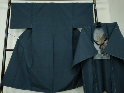 平和屋着物●男性 髭紬 アンサンブル 濃紺地 正絹 逸品 未使用 DAAU5116ps