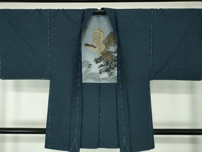 平和屋着物●男性 髭紬 アンサンブル 濃紺地 正絹 逸品 未使用 DAAU5116ps