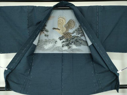 平和屋着物●男性 髭紬 アンサンブル 濃紺地 正絹 逸品 未使用 DAAU5116ps