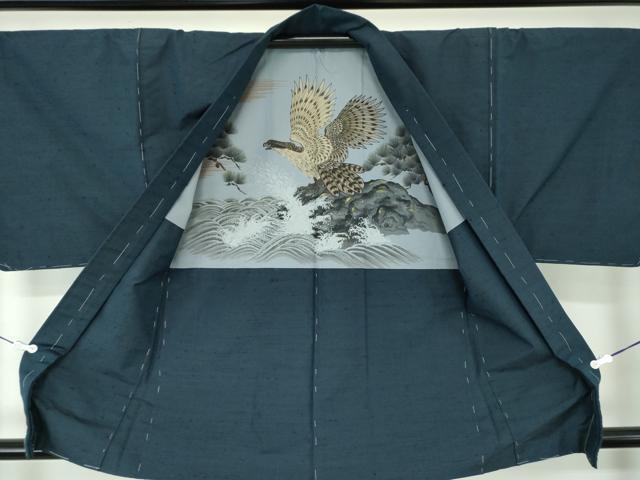 平和屋着物●男性 髭紬 アンサンブル 濃紺地 正絹 逸品 未使用 DAAU5116ps