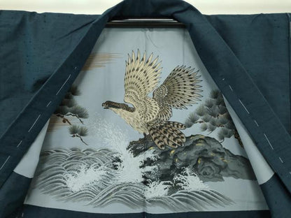 平和屋着物●男性 髭紬 アンサンブル 濃紺地 正絹 逸品 未使用 DAAU5116ps