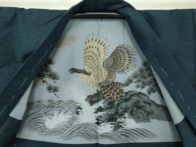 平和屋着物●男性 髭紬 アンサンブル 濃紺地 正絹 逸品 未使用 DAAU5116ps