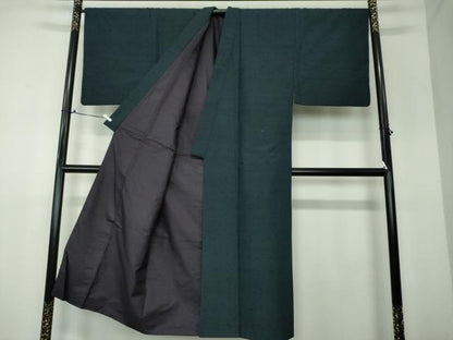 平和屋着物●男性 髭紬 アンサンブル 長羽織 濃紺地 正絹 逸品 DAAU5118ps